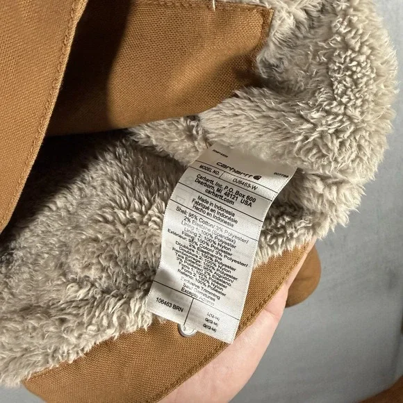 Carhartt Womens Rugged Flex Loose Fit Tan Canvas Sherpa Jacket Size Large - Picture 5 of 7
